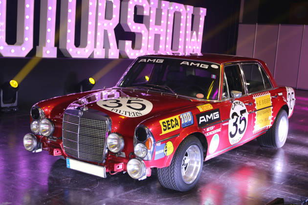 Mercedes-Benz 300 SEL 6 8 AMG replica of the Rote Sau race car, built in 1970, S-Class, media event Carwalk for the Essen Motor Show on October 14, 2026, at Messe Essen in the lead-up to the Essen Motor Show 2026 (November 28, 2026 – December 6, 2026), EMS Preview on November 27, 2026