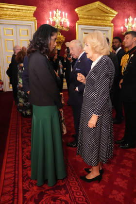 Commonwealth Diaspora reception Queen Camilla speaking to broadcaster Zeinab Badawi-Malik, during a reception at St. James s Palace in London, to celebrate the Commonwealth Diaspora, ahead of the Commonwealth Heads of Government Meeting in Antigua and Barbuda. Picture date: Wednesday October 14, 2026., Credit:Jonathan Brady PA ROTA - B68 Avalon UK, London  Copyright: xJonathanxBradyx xPAxROTAx-xB68x xAvalonx 1143359900