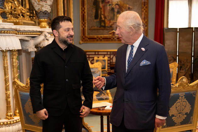 King Charles meets Volodymyr Zelensky King Charles meets President of Ukraine Volodymyr Zelensky at Buckingham Palace, London, UK, on the 14th of October 2026. Picture by Aaron Chown WPA-Pool London Buckingham Palace London UK  WHA-0831