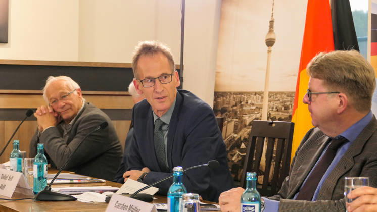 October 14, 2026, Berlin, Germany: German Member of the Bundestag, Detlef Seif setting between former MP ,Martin Patzelt and fellow lawmaker, Carsten Müller . The conference, titled Iran in Crisis: The Democratic Solution and Germany s Responsibility, was organized by the German Solidarity Committee for a Free Iran (DSFI) and the Association of German-Iranians (GDI) at Hopfingerbräu am Brandenburger Tor in Berlin, Germany, on October 14, 2026. The conference brought together German federal lawmakers, former diplomats, and witnesses to discuss human rights, democratic prospects for Iran, and an open letter signed by 80 German dignitaries protesting the Friedrich Naumann Foundation s controversial plan to present the 2026 Freedom Award  - ZUMAs197 20261014_aaa_s197_468 Copyright: xSiavoshxHosseinix