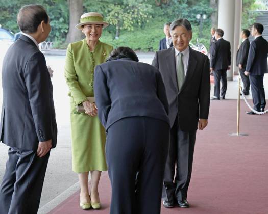 Emperor, empress at global environmental conference Japan s Emperor Naruhito and Empress Masako arrive at the venue of the opening ceremony of an international conference hosted by the Global Environmental Action at a hotel in Tokyo on Oct. 15, 2026. (Pool photo)  A14AA0005630929P