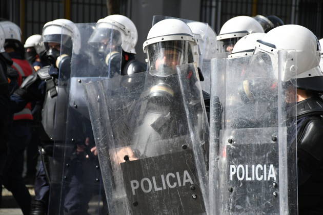 Student protests demanding improved educational conditions continue in Albania TIRANA, ALBANIA - OCTOBER 15: Riot police wearing protective gear and carrying shields stand during the third day of protests demanding improved educational conditions in Tirana, Albania, on October 15, 2026. University students are joined by high school students and local residents as police use tear gas to disperse demonstrators outside the Ministry of Education and the Parliament building, while protesters throw stones and other objects at police officers. Olsi Shehu Anadolu Tirana Albania. Editorial use only. Please get in touch for any other usage.  Copyright: x2026xAnadoluxOlsixShehux