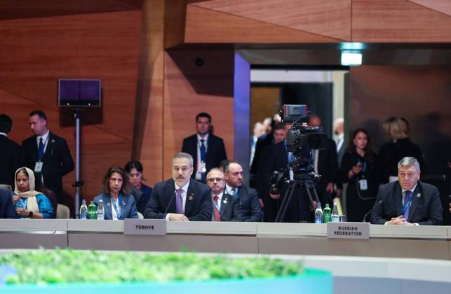 Turkish Foreign Minister Hakan Fidan addresses CICA summit in Baku BAKU, AZERBAIJAN - OCTOBER 15: (----EDITORIAL USE ONLY - MANDATORY CREDIT - ‘TURKISH MINISTRY OF FOREIGN AFFAIRS HANDOUT - NO MARKETING NO ADVERTISING CAMPAIGNS - DISTRIBUTED AS A SERVICE TO CLIENTS----) Turkish Foreign Minister Hakan Fidan delivers a speech at the 7th CICA Summit in Baku, Azerbaijan, on October 15, 2026. Turkish Foreign Ministry Handout Anadolu Baku Azerbaijan. Editorial use only. Please get in touch for any other usage.  Copyright: x2026xAnadoluxTurkishxForeignxMinistry Handoutx