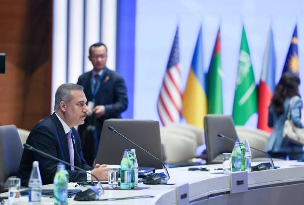 Turkish Foreign Minister Hakan Fidan addresses CICA summit in Baku BAKU, AZERBAIJAN - OCTOBER 15: (----EDITORIAL USE ONLY - MANDATORY CREDIT - ‘TURKISH MINISTRY OF FOREIGN AFFAIRS HANDOUT - NO MARKETING NO ADVERTISING CAMPAIGNS - DISTRIBUTED AS A SERVICE TO CLIENTS----) Turkish Foreign Minister Hakan Fidan delivers a speech at the 7th CICA Summit in Baku, Azerbaijan, on October 15, 2026. Turkish Foreign Ministry Handout Anadolu Baku Azerbaijan. Editorial use only. Please get in touch for any other usage.  Copyright: x2026xAnadoluxTurkishxForeignxMinistry Handoutx