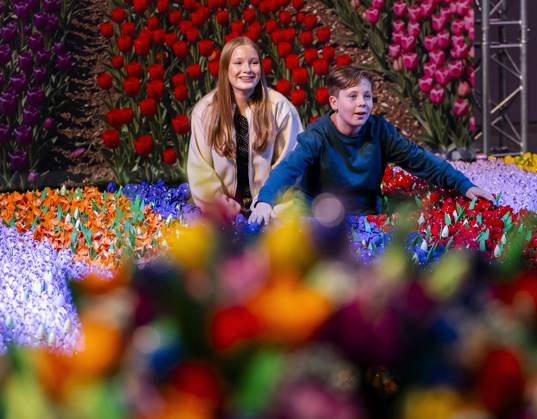 UTRECHT - Visitors are having their photos taken with LEGO flowers during the first day of LEGO World at the Jaarbeurs. For seven days, young and old can have fun with the building toys. REMKO DE WAAL ANP netherlands out - belgium out  Copyright: xx x572522114x originalFilename: 572522114.jpg