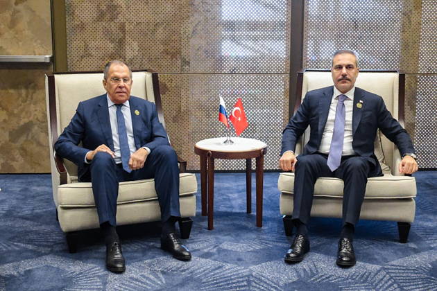 AZERBAIJAN, BAKU - OCTOBER 15, 2026: Sergei Lavrov (L), Russia s Minister of Foreign Affairs, and his counterpart Hakan Fidan of Turkey are pictured during a meeting held as part of the 7th Summit of the Conference on Interaction and Confidence-Building Measures in Asia (CICA). Best quality available Baku Azerbaijan  - ZUMAt113 20261015_zaa_t113_347 Copyright: xRussianxForeignxMinistryx