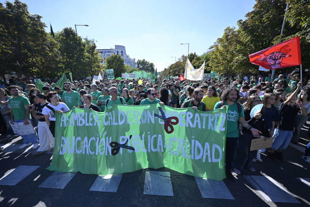 Students and teachers rally in Madrid as education strike continues MADRID, SPAIN - OCTOBER 15: Students and education workers march through central Madrid carrying banners and placards as an indefinite strike demanding improved education conditions continues for a second day, on October 15, 2026 in Madrid, Spain. Students who walked out of classes joined teachers and other education staff in the demonstration, which was called by unions representing the education sector. Burak Akbulut Anadolu Madrid Spain. Editorial use only. Please get in touch for any other usage.  Copyright: x2026xAnadoluxBurakxAkbulutx
