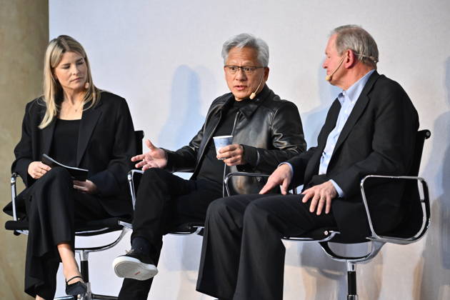 STOCKHOLM, SWEDEN 20261015 Jenny Nordlöw, CEO of Sferical AI, Jensen Huang, CEO of Nvidia, and Marcus Wallenberg during the Sferical One event organized by Nvidia at Eric Ericsonhallen on Thursday, STOCKHOLM, SWEDEN x10040x  Copyright: xAndersxWiklund TTx SFERICAL ONE NVIDIA RvTykyGmOoE