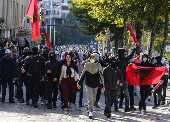 Violent protest of Students in Tirana, Albania Students march in front of Albanian Parliament in Tirana, Albania, on October 15, 2026. Students are in the third day of their protest calling for better education conditions and the resignation of Prime Minister Edi Rama. Tirana Albania  Copyright: xMatrixxImages ArmandoxBabanix