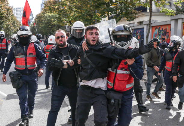Violent protest of Students in Tirana, Albania A students is arrested by police in front of Education Ministry in Tirana, Albania, on October 15, 2026. Students are in the third day of their protest calling for better education conditions and the resignation of Prime Minister Edi Rama. Tirana Albania  Copyright: xMatrixxImages ArmandoxBabanix