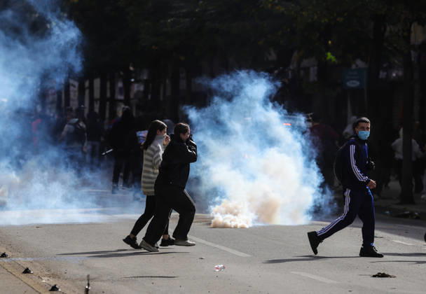 Violent protest of Students in Tirana, Albania Police use tear gas to disperse students in front of Education Ministry in Tirana, Albania, on October 15, 2026. Students are in the third day of their protest calling for better education conditions and the resignation of Prime Minister Edi Rama. Tirana Albania  Copyright: xMatrixxImages ArmandoxBabanix