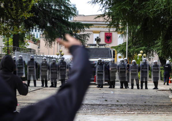 Violent protest of Students in Tirana, Albania Police line up in front of Albanian Parliament in Tirana, Albania, on October 15, 2026. Students are in the third day of their protest calling for better education conditions and the resignation of Prime Minister Edi Rama. Tirana Albania  Copyright: xMatrixxImages ArmandoxBabanix