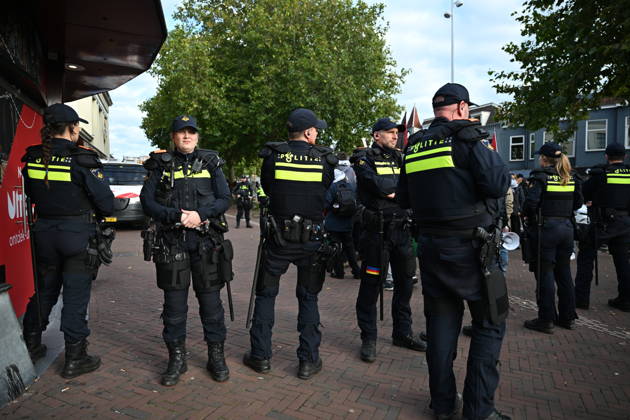 Pro-Palestinian demonstration ahead of UEFA Europa League match between AZ Alkmaar v Hapoel Be er Sheva in Netherlands ALKMAAR, NETHERLANDS - OCTOBER 15: Pro-Palestinian demonstrator groups gather near AFAS Stadium to protest the UEFA Europa League football match between AZ Alkmaar and Hapoel Be er Sheva in Alkmaar, Netherlands on October 15, 2026. Security measures were heightened around the venue during the protest ahead of the match. Mouneb Taim Anadolu Alkmaar Netherlands. Editorial use only. Please get in touch for any other usage.  Copyright: x2026xAnadoluxMounebxTaimx