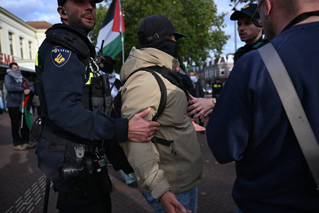 Pro-Palestinian demonstration ahead of UEFA Europa League match between AZ Alkmaar v Hapoel Be er Sheva in Netherlands ALKMAAR, NETHERLANDS - OCTOBER 15: Pro-Palestinian demonstrator groups gather near AFAS Stadium to protest the UEFA Europa League football match between AZ Alkmaar and Hapoel Be er Sheva in Alkmaar, Netherlands on October 15, 2026. Security measures were heightened around the venue during the protest ahead of the match. Mouneb Taim Anadolu Alkmaar Netherlands. Editorial use only. Please get in touch for any other usage.  Copyright: x2026xAnadoluxMounebxTaimx