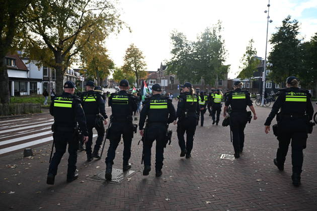 Pro-Palestinian demonstration ahead of UEFA Europa League match between AZ Alkmaar v Hapoel Be er Sheva in Netherlands ALKMAAR, NETHERLANDS - OCTOBER 15: Pro-Palestinian demonstrator groups gather near AFAS Stadium to protest the UEFA Europa League football match between AZ Alkmaar and Hapoel Be er Sheva in Alkmaar, Netherlands on October 15, 2026. Security measures were heightened around the venue during the protest ahead of the match. Mouneb Taim Anadolu Alkmaar Netherlands. Editorial use only. Please get in touch for any other usage.  Copyright: x2026xAnadoluxMounebxTaimx