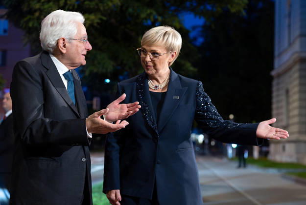 October 15, 2026, Lubiana, Slovenia: A handout picture, provided by Quirinale Press office, shows President Sergio Mattarella (L) with the President of the Republic of Slovenia, NataÅ¡a Pirc Musar, at the state lunch for the 21st Meeting of the Heads of State of the Arraiolos Group, Ljubljana, 15 October 2026. ANSA Office +++ ANSA PROVIDES ACCESS TO THIS HANDOUT PHOTO TO BE USED SOLELY TO ILLUSTRATE NEWS REPORTING OR COMMENTARY ON THE FACTS OR EVENTS DEPICTED IN THIS IMAGE - NO ARCHIVING - NO LICENSING - NPK Lubiana Slovenia  - ZUMAa110 20261015_zaf_a110_052 Copyright: xPaoloxGiandotti QuirinalexPressx