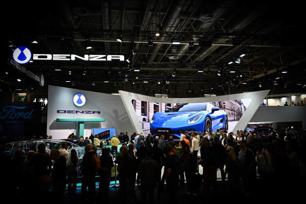 Paris Motor Show 2026 Denza Automobile logo at the International Motor Show 2026 in Paris Porte de Versailles on October 15,2026. Photo by Tomas Stevens ABACAPRESS.COM Paris France  Copyright: xStevensxTomas ABACAx