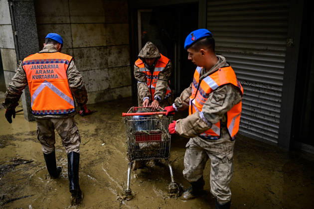 Gendarmerie teams support flood cleanup efforts in Istanbul ISTANBUL, TURKIYE - OCTOBER 16: Gendarmerie teams clear mud and debris from a flood-affected area in Sariyer as cleanup and repair efforts continue, on October 16, 2026 in Istanbul, Turkiye. The teams joined post-flood operations to help restore affected streets and support recovery work. Cem Tekkesinoglu Anadolu Istanbul Turkey. Editorial use only. Please get in touch for any other usage.  Copyright: x2026xAnadoluxCemxTekkesinoglux