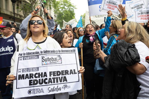 October 16, 2026, Buenos Aires, Buenos Aires, Argentina: Teachers sing during the march towards Argentina™s National Congress to demand compliance with the University Budget Law. Buenos Aires Argentina - ZUMAp265 20261016_zip_p265_037 Copyright: xDelfinaxCorberaxPix