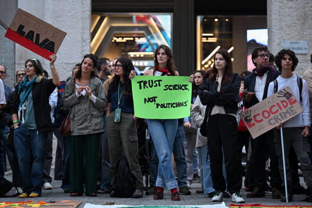 Fridays for Future climate strike in Milan, Italy MILAN, ITALY - OCTOBER 16: Climate activists from Fridays for Future take part in a demonstration during a nationwide climate strike in Milan, Italy, on October 16, 2026. Demonstrations are taking place in more than 25 Italian cities, with protesters demanding stronger government action against climate change, faster progress towards renewable energy and greater climate justice. Piero Cruciatti Anadolu Milan Italy. Editorial use only. Please get in touch for any other usage.  Copyright: x2026xAnadoluxPieroxCruciattix