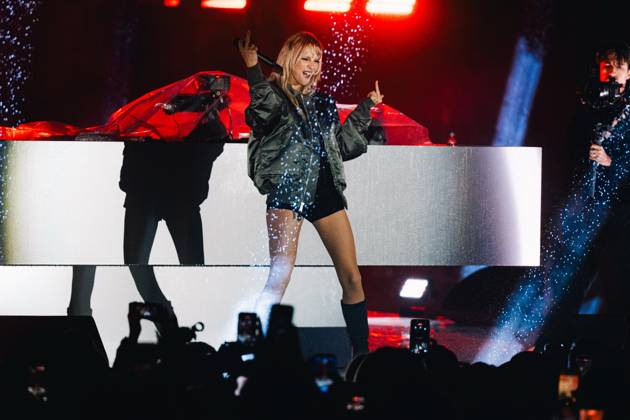 Belgian singer Angele pictured during the Angele Instinct Release Party , a surprise party organized by the Brussels singer to celebrate the release of her album Instinct at the Grote Markt Grand Place, in Brussels, Friday 16 October 2026.  EMILExWINDAL 190025778