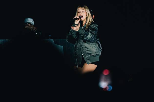 Belgian singer Angele pictured during the Angele Instinct Release Party , a surprise party organized by the Brussels singer to celebrate the release of her album Instinct at the Grote Markt Grand Place, in Brussels, Friday 16 October 2026.  EMILExWINDAL 190025702