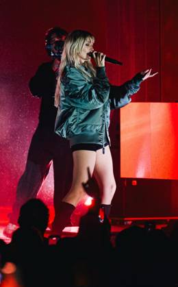 Belgian singer Angele pictured during the Angele Instinct Release Party , a surprise party organized by the Brussels singer to celebrate the release of her album Instinct at the Grote Markt Grand Place, in Brussels, Friday 16 October 2026.  EMILExWINDAL 190025772