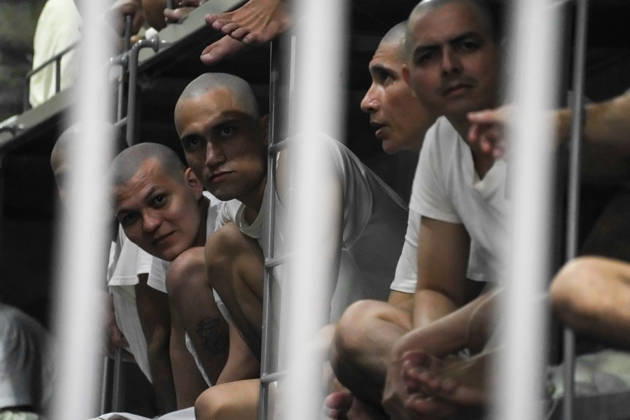 October 16, 2026, Tecoluca, San Vicente, El Salvador: Gang members are seen through their cells during Costa Rican President Laura Fernandez s tour of the Terrorism Confinement Center (CECOT), in Tecoluca. Fernandez is on a three-day official visit to El Salvador to see the maximum-security prison that President Nayib Bukele’s government built as part of its crackdown on gangs. Costa Rica recently opened its own high-security prison, the High Containment Center Against Organized Crime, which is modeled on CECOT. Tecoluca El Salvador - ZUMAs197 20261016_aaa_s197_485 Copyright: xCamiloxFreedmanx