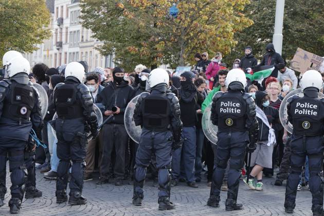 youths gather for a protest action at the Central Station in Brussels on Saturday 17 October 2026.  NICOLASxMAETERLINCK 190065969