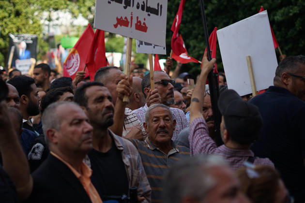 October 17, 2026, Tunis, Tunis, Tunisia, Tunisia: Demonstrators take to the streets of Tunis during a march calling for social and economic reforms and the protection of civil liberties, amid public concerns over rising living costs, workersâ€⠢ rights and freedom of expression on October 17, 2026. Organized by trade unions, journalistsâ€⠢ representatives, lawyers and civil society groups, the demonstration brings together protesters demanding accountability and defending fundamental rights. The march highlights ongoing concerns over Tunisiaâ€⠢s economic situation and the space for public dissent. Tunis Tunisia - ZUMAm342 20261017_zsp_m342_044 Copyright: xHasanxMradx