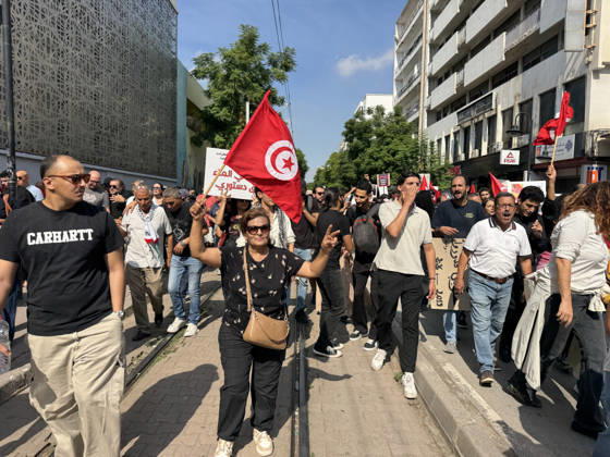 Thousands rally in Tunis against President Kais Saied s policies TUNIS, TUNISIA - OCTOBER 17: Demonstrators march through the streets of Tunis carrying placards and chanting slogans against President Kais Saied s policies while calling for freedom of expression and the protection of rights and freedoms, on October 17, 2026 in Tunis, Tunisia. The march ended in front of the Municipal Theatre in the capital. Mehmet Akif Turan Anadolu Tunis Tunisia. Editorial use only. Please get in touch for any other usage.  Copyright: x2026xAnadoluxMehmetxAkifxTuranx