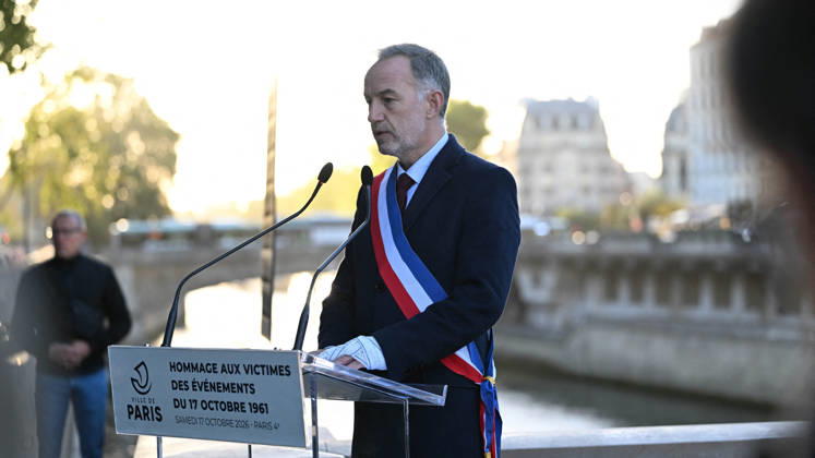 Commemoration ceremony of 17th October 1961 - Paris Emmanuel Grégoire, Mayor of Paris during a commemoration ceremony of October 17, 1961, the day when the French police violently repressed a demonstration of Algerians in France for the independence of Algeria, with bodies thrown into the Seine. Paris October 17, 2026 Photo Ait Adjedjou Karim ABACAPRESS.COM Paris France  Copyright: xAitxAdjedjouxKarim ABACAx