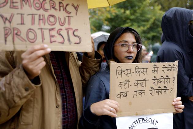 October 17, 2026, Berlin, Germany: BERLIN, GERMANY - OCTOBER 17, 2026: A small group of demonstrators hold placards at Oranienplatz in the Kreuzberg district to show solidarity with mass protests in India and to protest against the crackdown on them, as several people take the floor to discuss the situation. The demonstration followed a call by Neha Bora, president of the All India StudentsÃ¢â‚¬â ¢ Association (AISA), for people everywhere to back the protests, saying Ã¢â‚¬oeeverywhere is Jantar MantarÃ¢â‚¬Â, the site in Delhi where the main protests are taking place. The protests demand the resignation of Chief Election Commissioner Gyanesh Kumar over a revision of electoral rolls that opponents say led to the mass deletion of voters, whi  - ZUMAq101 20261017_zna_q101_073 Copyright: xAlessiaxCoccax