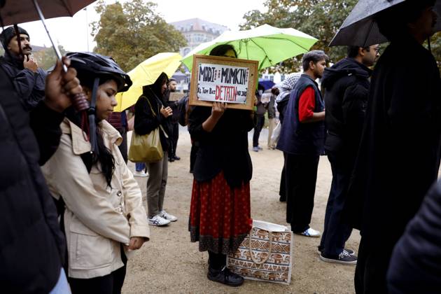 October 17, 2026, Berlin, Germany: BERLIN, GERMANY - OCTOBER 17, 2026: A small group of demonstrators hold placards at Oranienplatz in the Kreuzberg district to show solidarity with mass protests in India and to protest against the crackdown on them, as several people take the floor to discuss the situation. The demonstration followed a call by Neha Bora, president of the All India StudentsÃ¢â‚¬â ¢ Association (AISA), for people everywhere to back the protests, saying Ã¢â‚¬oeeverywhere is Jantar MantarÃ¢â‚¬Â, the site in Delhi where the main protests are taking place. The protests demand the resignation of Chief Election Commissioner Gyanesh Kumar over a revision of electoral rolls that opponents say led to the mass deletion of voters, whi  - ZUMAq101 20261017_zna_q101_074 Copyright: xAlessiaxCoccax