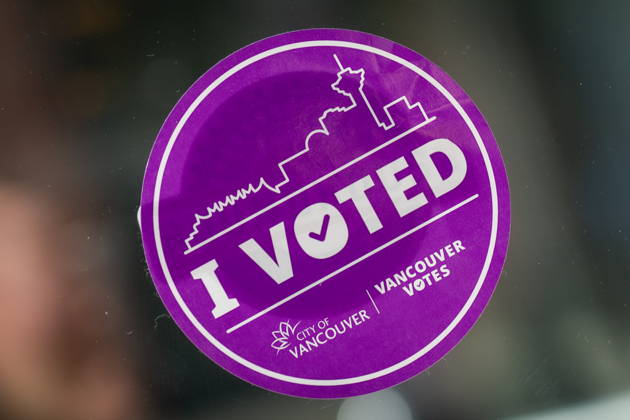 October 17, 2026, Port Moody, Bc, CANADA: A sticker is pasted on the door of a polling station in Vancouver, on Saturday Oct. 17, 2026. British Columbians are heading to the polls to cast their votes in municipal elections being held across the province. Port Moody CANADA  - ZUMAc35_ 20261017_zaf_c35_015 Copyright: xEthanxCairnsx