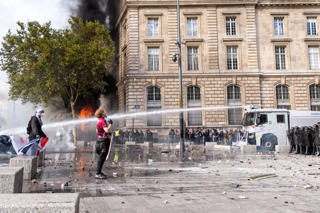 October 17, 2026, Paris, Ile De France, France: Thousands of people took part in the ˜Gilet Jeunes™ general strike in Paris. Following weeks of protests and school occupations, a wave of demonstrations swept across France on 17 October. In Paris, demonstrators began gathering from the morning onwards at various locations, before heading to Place de la RÃ publique, where fierce clashes with the police broke out and lasted for several hours. The demonstrators also erected barricades along the city™s streets and looted a number of shops. Paris France - ZUMAs377 20261017_znp_s377_043 Copyright: xPietroxStariccox
