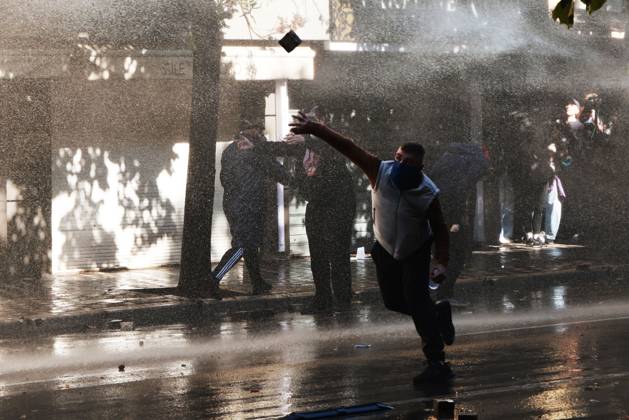 Tirana Clashes Enter Fifth Day TIRANA, ALBANIA, OCTOBER 17, 2026: Demonstrators clash with riot police outside the Ministry of Education during student-led anti-government protests in Tirana. Police deploy tear gas as protesters throw stones during a fifth consecutive day of unrest. Demonstrators demand improved university conditions and the resignation of Prime Minister Edi Rama. Tirana Albania Copyright: x xVlasovxSulajx xJNAxPressx