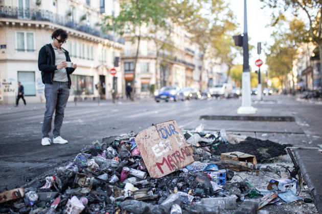 Aftermath of clashes during nationwide protests in Paris PARIS, FRANCE - OCTOBER 18: A view of garbage in the street after a day of violent clashes between police and protesters amid a nationwide mobilisation over rising living costs, fuel prices and education funding in Paris, France, on October 18, 2026. Hesham Elsherif Anadolu Paris France. Editorial use only. Please get in touch for any other usage.  Copyright: x2026xAnadoluxHeshamxElsherifx