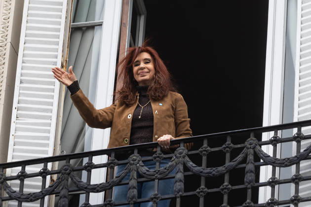 October 18, 2026, Buenos Aires, Buenos Aires, Argentina: Former President Cristina FernoÂ¡ndez de Kirchner greets her supporters from the balcony of her home, where she is serving house arrest. Buenos Aires Argentina  - ZUMAp265 20261018_zip_p265_003 Copyright: xDelfinaxCorberaxPix