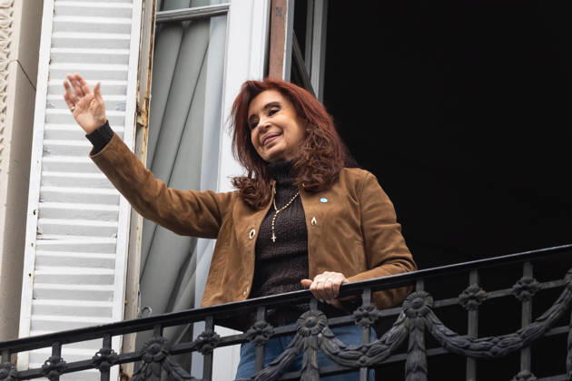 October 18, 2026, Buenos Aires, Buenos Aires, Argentina: Former President Cristina FernoÂ¡ndez de Kirchner greets her supporters from the balcony of her home, where she is serving house arrest. Buenos Aires Argentina  - ZUMAp265 20261018_zip_p265_004 Copyright: xDelfinaxCorberaxPix