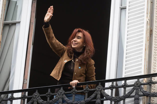 October 18, 2026, Buenos Aires, Buenos Aires, Argentina: Former President Cristina FernoÂ¡ndez de Kirchner greets her supporters from the balcony of her home, where she is serving house arrest. Buenos Aires Argentina  - ZUMAp265 20261018_zip_p265_006 Copyright: xDelfinaxCorberaxPix