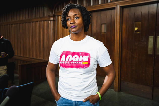 October 18, 2026, Tampa, Florida, USA: Florida State Representative from the 13th district, ANGIE NIXON, who is running against the former Florida attorney general and Governor Ron DeSantis appointee Ashley Moody in the November 3rd special election holds a campaign stop with Senator BERNIE SANDERS as part of the Ã¢â‚¬ËœFight the Oligarchy TourÃ¢â‚¬â ¢ and answers questions in a press gaggle. Tampa USA  - ZUMAd256 20261018_znp_d256_014 Copyright: xDavexDeckerx