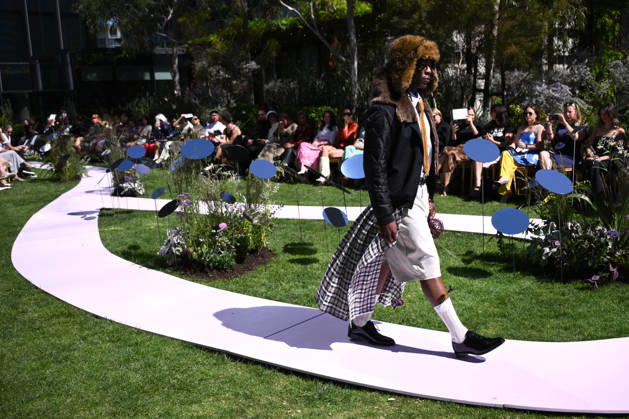 MELBOURNE FASHION WEEK PREVIEW, A model walks the runway during a 2026 Melbourne Fashion Week Runway Preview, at Sky Park, Melbourne, Monday, October 19, 2026. The preview features a selection of the upcoming collections that will appear on M FW runways including designers OUT OF HAND x Lisa Waup, Ebony Noire, Van Ermel Scherer, Perple, Gotham, Wilson Jedd Adams, Asiyam, Atoir, NGALI, Kuwaii, HoMie, Collective Closets x Mariam Farah, TOJHÃÄ, Amy Cottrell, BAAQIY and Sean Rentero. ( NO ARCHIVING MELBOURNE VICTORIA Australia Copyright: xJOELxCARRETTx 20261019176671904607