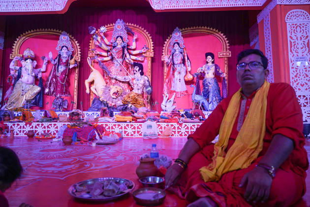 October 19, 2026, Dhaka, Dhaka, Bangladesh: Dhaka, Bangladesh, October 19, 2026 Hindu devotees offer prayers during Maha Ashtami and receive prasad as Sharadiya Durga Puja, the largest religious festival of Bangladesh™s Hindu community, is celebrated across the country. Temples and puja mandaps are witnessing large gatherings of worshippers who come together to offer anjali, seek blessings and participate in religious ceremonies. The festival atmosphere is marked by colorful decorations, traditional attire and joyful celebrations, as people of all ages gather with family and friends to observe the occasion. From morning prayers to the distribution of prasad, temples across the country remain vibrant with devotion, enthusiasm and festi - ZUMAk185 20261019_zip_k185_050 Copyright: xRubelxKarmakerx