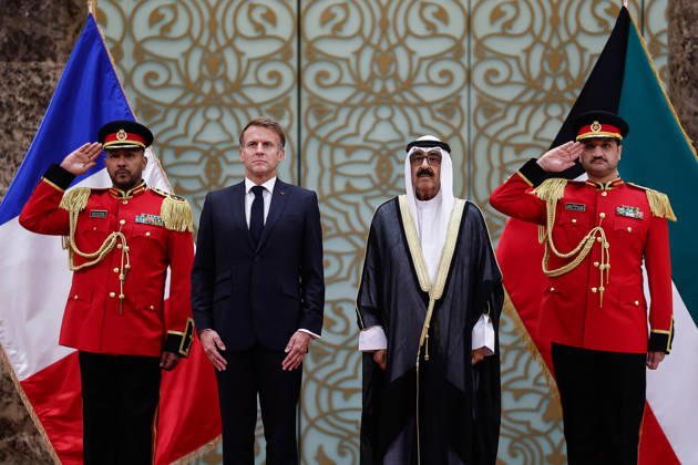 President Macron Visit To Kuwait The Emir of Kuwait Sheikh Mishal Al-Ahmad Al-Jaber Al-Sabah stands with French President Emmanuel Macron, during a welcoming ceremony upon Macron s arrival at Kuwait International Airport in Kuwait City, Kuwait, October 19, 2026. Photo by Benoit Tessier Pool ABACAPRESS.COM Kuwait City Kuwait  Copyright: xTessierxBenoit Pool ABACAx