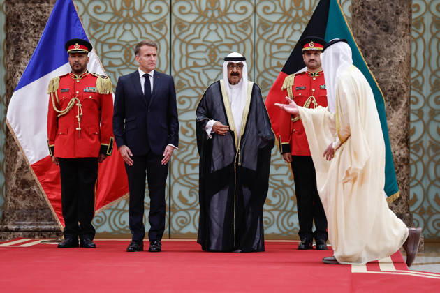 President Macron Visit To Kuwait The Emir of Kuwait Sheikh Mishal Al-Ahmad Al-Jaber Al-Sabah stands with French President Emmanuel Macron, during a welcoming ceremony upon Macron s arrival at Kuwait International Airport in Kuwait City, Kuwait, October 19, 2026. Photo by Benoit Tessier Pool ABACAPRESS.COM Kuwait City Kuwait  Copyright: xTessierxBenoit Pool ABACAx