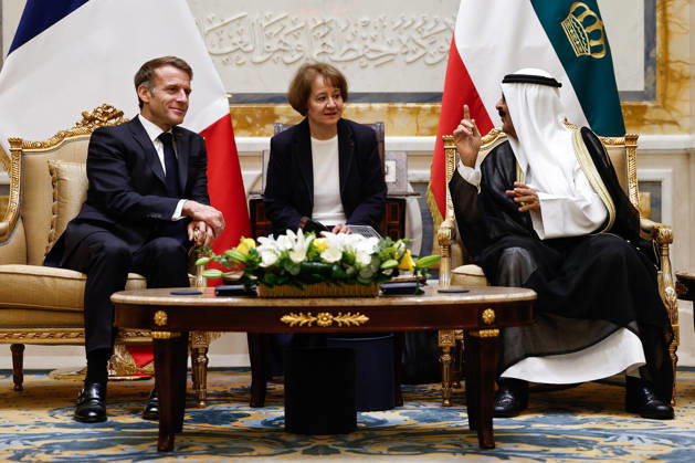 President Macron Visit To Kuwait French President Emmanuel Macron meets with the Emir of Kuwait Sheikh Mishal Al-Ahmad Al-Jaber Al-Sabah, at Bayan Palace in Kuwait City, Kuwait, October 19, 2026. Photo by Benoit Tessier Pool ABACAPRESS.COM Kuwait City Kuwait  Copyright: xTessierxBenoit Pool ABACAx