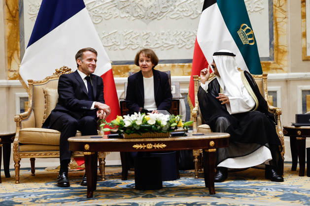President Macron Visit To Kuwait French President Emmanuel Macron meets with the Emir of Kuwait Sheikh Mishal Al-Ahmad Al-Jaber Al-Sabah, at Bayan Palace in Kuwait City, Kuwait, October 19, 2026. Photo by Benoit Tessier Pool ABACAPRESS.COM Kuwait City Kuwait  Copyright: xTessierxBenoit Pool ABACAx