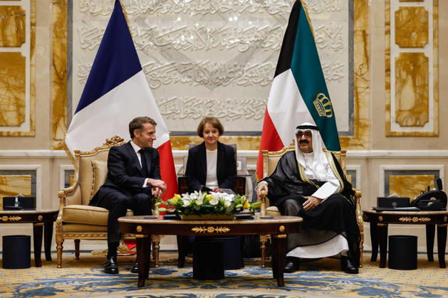 President Macron Visit To Kuwait French President Emmanuel Macron meets with the Emir of Kuwait Sheikh Mishal Al-Ahmad Al-Jaber Al-Sabah, at Bayan Palace in Kuwait City, Kuwait, October 19, 2026. Photo by Benoit Tessier Pool ABACAPRESS.COM Kuwait City Kuwait  Copyright: xTessierxBenoit Pool ABACAx