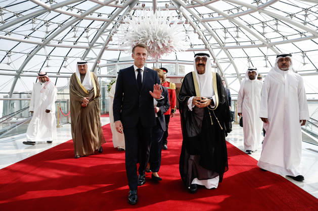 President Macron Visit To Kuwait The Emir of Kuwait Sheikh Mishal Al-Ahmad Al-Jaber Al-Sabah welcomes French President Emmanuel Macron upon Macron s arrival at Kuwait International Airport in Kuwait City, Kuwait, October 19, 2026. Photo by Benoit Tessier Pool ABACAPRESS.COM Kuwait City Kuwait  Copyright: xTessierxBenoit Pool ABACAx